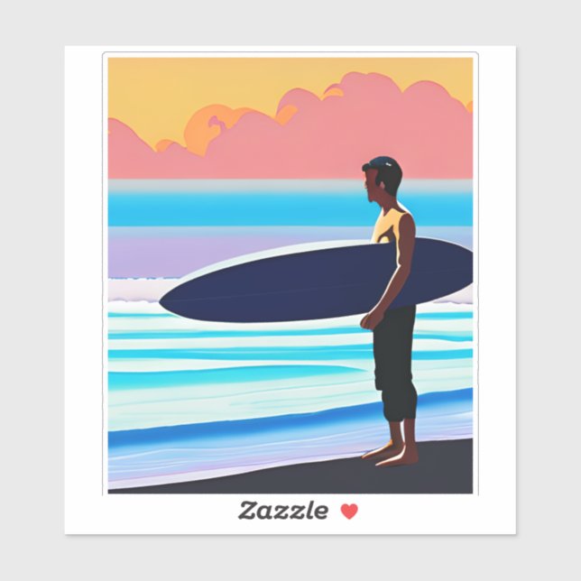 Adesivo Surfer em uma praia no Sunset (Folha)