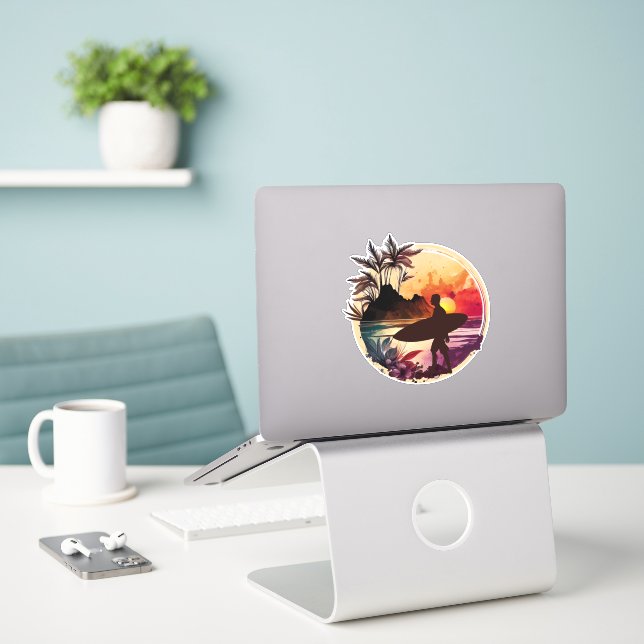 Adesivo Surfer Retro 1 Sunset Beach (Laptop na mesa)
