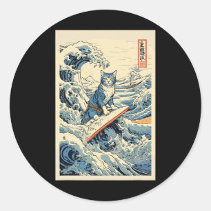 Adesivo Surfing Cat Hokusai Excelente Wave Off Kanagawa Ja