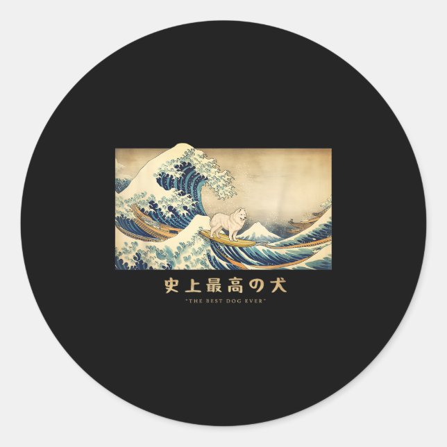 Adesivo Surfing Samoyed Kanagawa Onde Cachorro Japonês Eng (Frente)