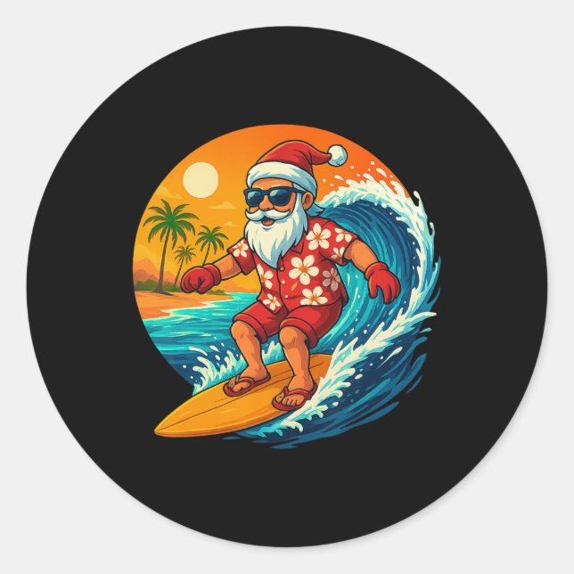 Adesivo Surfing Santa Tropical Christmas Holiday Hawaiian  (Frente)