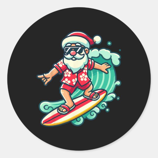 Adesivo Surfing Santa Tropical Christmas Vacation Xmas In  (Frente)