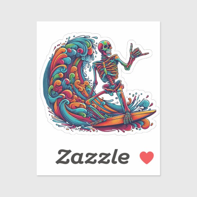 Adesivo Surfista Colorida do Esqueleto (Folha)
