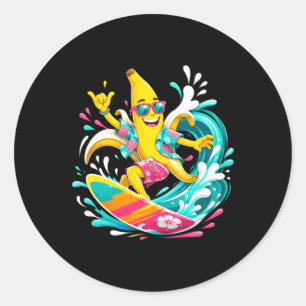 Adesivo Surfista de Banana Tropical Montando Ondas de Verã