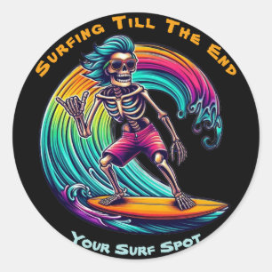 Adesivo Surfista De Esqueleto Andando Uma Onda