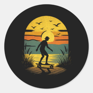 Adesivo Surfista do Pôr do Sol - Praia de Surf Retrô Vinta