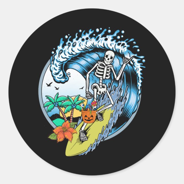 Adesivo Surfista Hawaii Hawaii no Halloween do Skeleton (Frente)