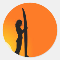 Surfista Sunset Girl com surfboard