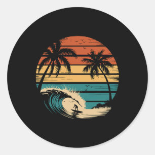 Adesivo Surfista Surfando Com Palmeiras Férias Tropicais _