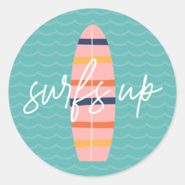 Adesivo Surfs Up Prancha de surf rosa e festa de aniversár