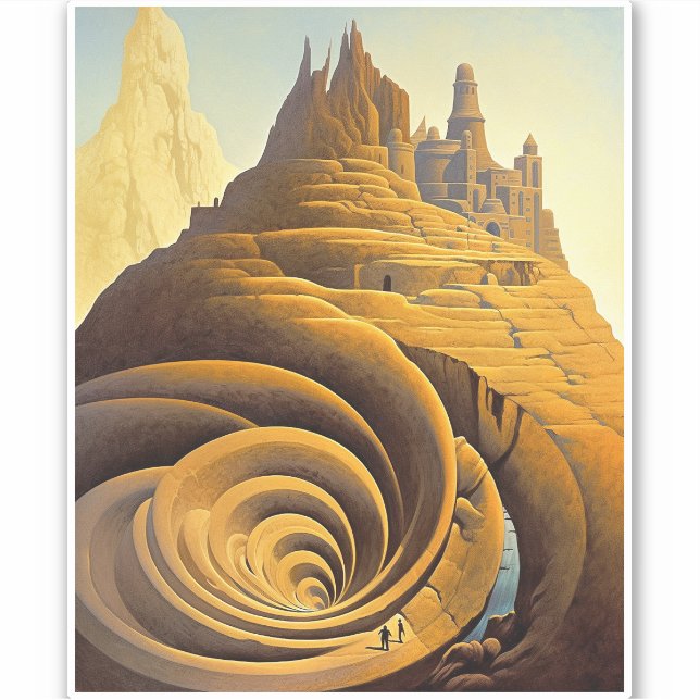 Adesivo Surreal Mountain City Fantasy Art (Frente)