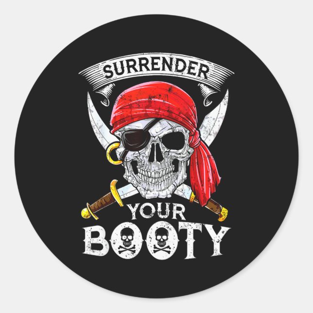 Adesivo Surrender Your Booty Rate Skull Funny Jolly Roger  (Frente)
