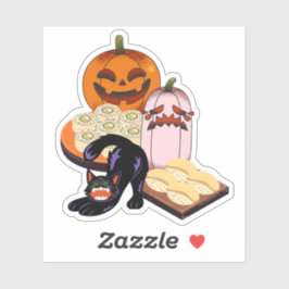 Adesivo Sushi de Halloween de Gato Preto Esticado e Abóbor