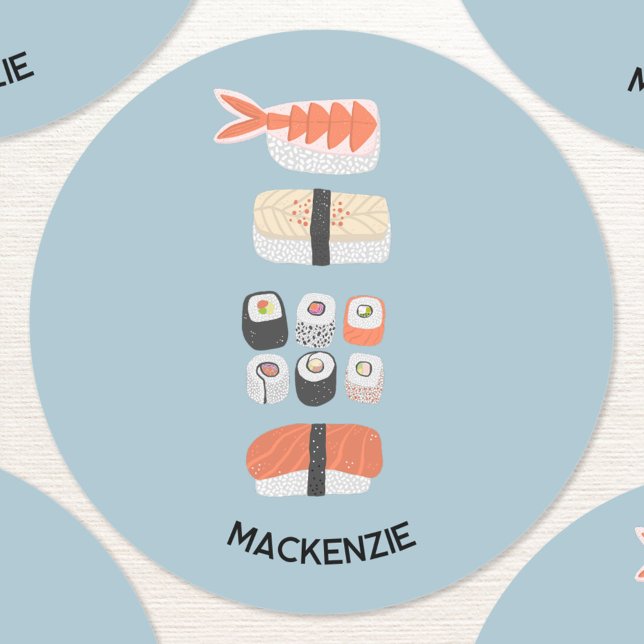 Adesivo Sushi japonês bonito personalizado (Fun Japanese sushi themed personalized sticker)