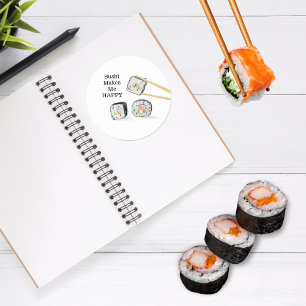 Adesivo Sushi Me Faz Feliz Desenho de Rolinhos de Sushi