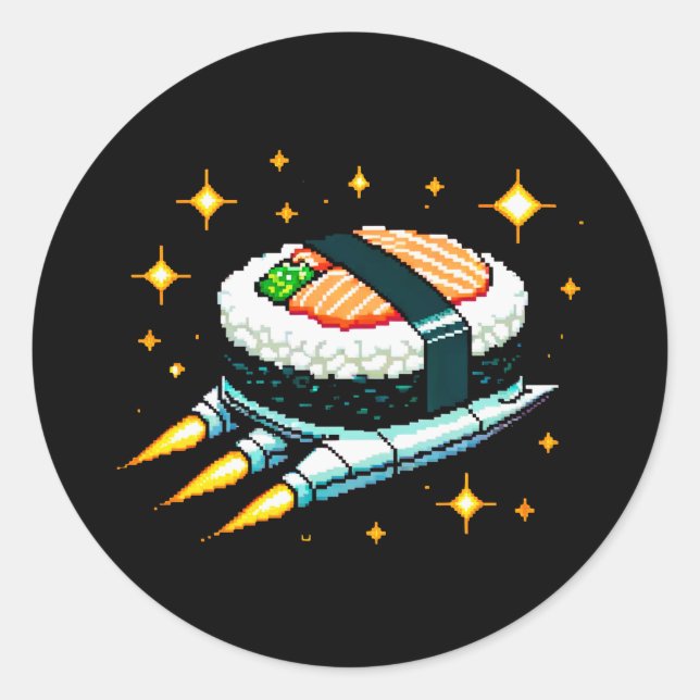 Adesivo Sushi Spaceship Pixel Art Voando Sushi Roll Design (Frente)