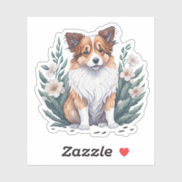 Adesivo Süßer Collie umringt von Blumen -