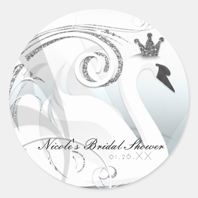 Adesivo Swan Princess Silver & White Elegant Party Favor d (Frente)