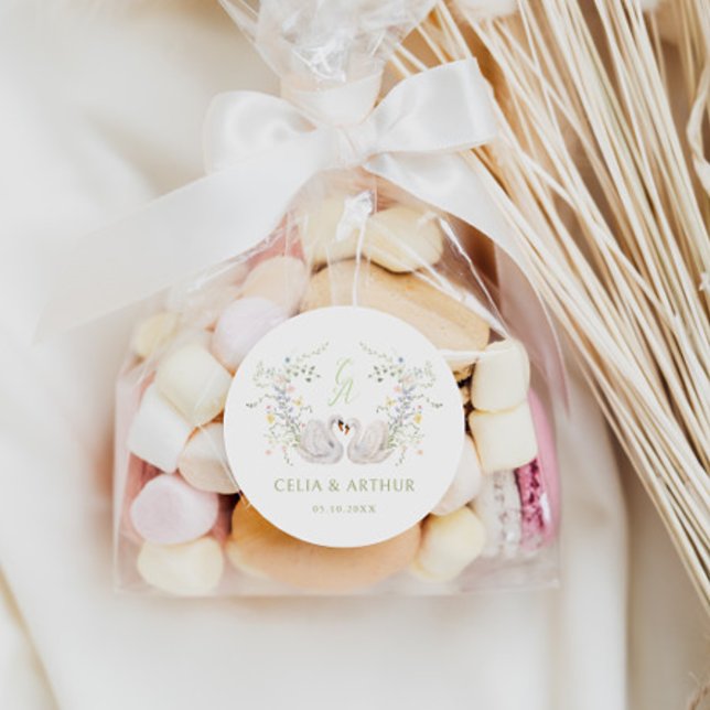 Adesivo Swans Floral Monogram Crest Wedding  (Criador carregado)