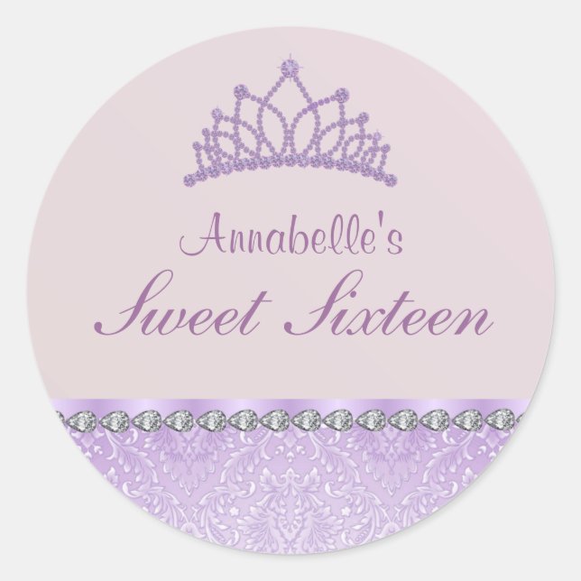 Adesivo Sweet16 Tiara Roxa & Damask (Frente)