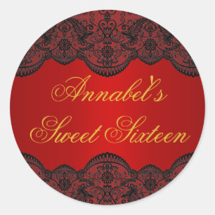 Adesivo Sweet 16 com Renda Vermelha e Dourada