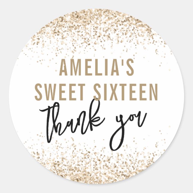 Adesivo Sweet 16 Party Favor Sticker Dourado Glitter Sweet (Frente)