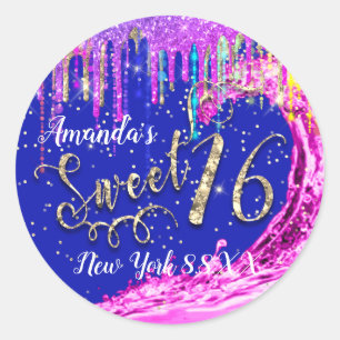 Adesivo Sweet 16 Party Pink Waves Confetti Royal Blue