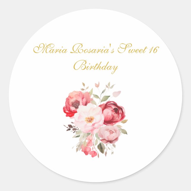 Adesivo Sweet 16  Personalized Floral Stickers (Frente)