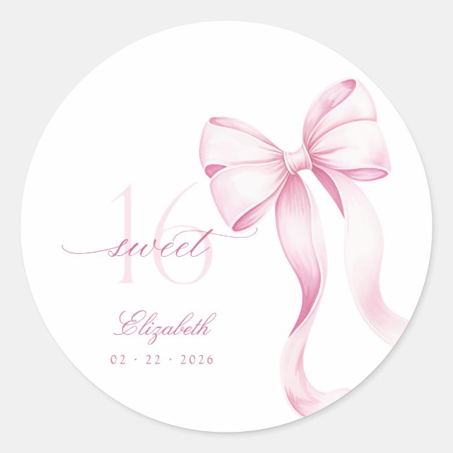 Adesivo Sweet 16 Pink Bow Stickers (Frente)