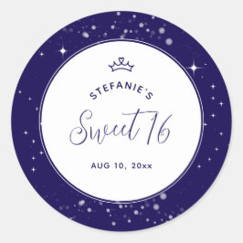Adesivo Sweet 16 Princess Tiara Crown Navy Blue Birthday