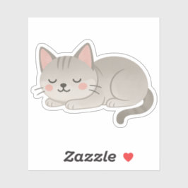 Adesivo Sweet Gray Tabby Cat – Sleeping Cartoon Kitty