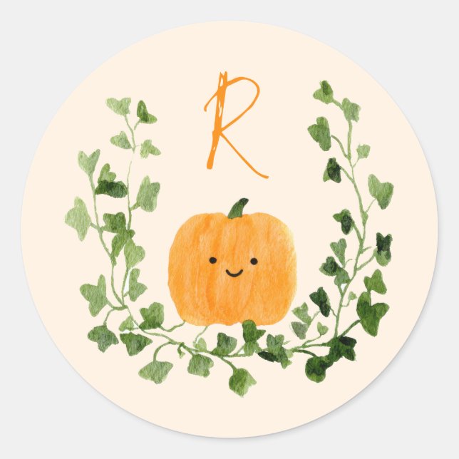 Adesivo Sweet Little Pumpkin Cute Monogram Baby Shower (Frente)