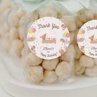 Adesivo Sweet Sausage Puppy Birthday Party Thank You