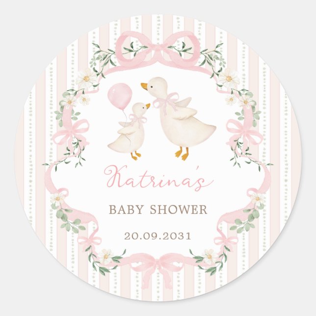 Adesivo Sweet Silly Goose Pink Bow Floral Baby Shower (Frente)