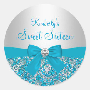Adesivo Sweet Sixteen com Brilho Azul e Laço