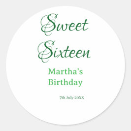 Adesivo Sweet Sixteen green name date calligraphy boho ret