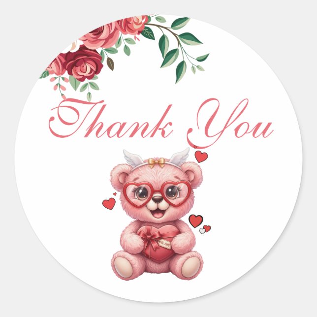 Adesivo Sweet Teddy Bear Pink Baby Shower Thank You (Frente)
