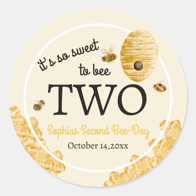 Adesivo Sweet To Bee Two Second Birthday Bees Honeycomb (Frente)