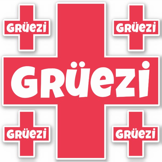 Adesivo Swiss Hello Gruezi Cinco Autocolantes Separados (Frente)