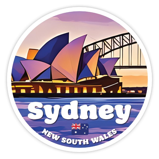 Adesivo Sydney, NSW Austrália Sticker (Sydney New South Wales Australia round sticker)
