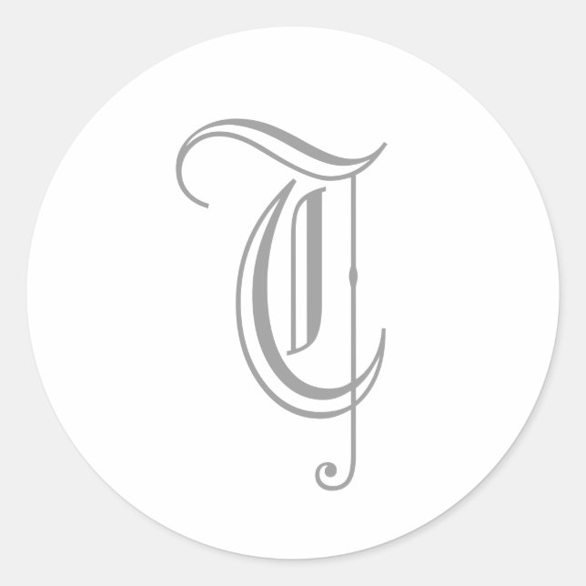 Adesivo T - Letra Monograma Cinza Sticker Antigo Inglês (Frente)