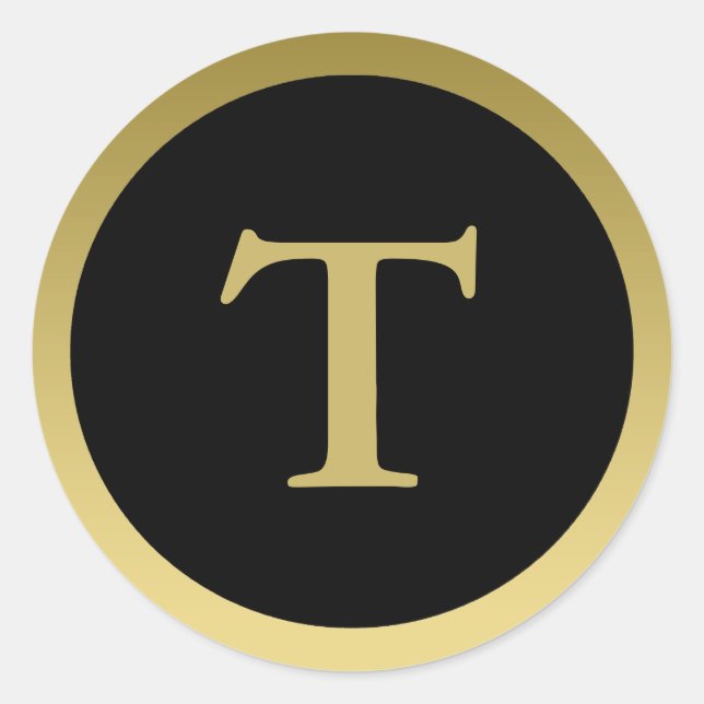 Adesivo T: Monograma T Elegante Dourado e Preto (Frente)