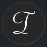 Adesivo T Monograma Vinhetas Brancas Pretas de Casamento<br><div class="desc">Estes adesivos apresentam um elegante monograma decorativo T. Excelente para favores de casamento,  selos de envelope,  etc.</div>