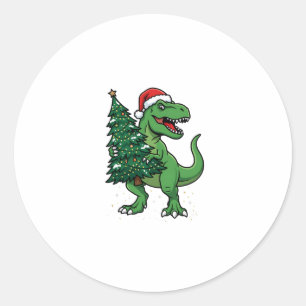 Adesivo T-Rex de Natal Carregando Árvore de Natal