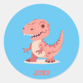 Adesivo T-Rex Dino Cor-De-Rosa Tinta Com Nome Para Criança
