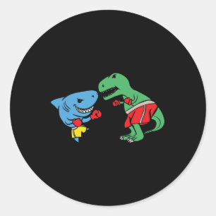 Adesivo T-Rex Dinossauro Socando Tubarão Boxe Divertido