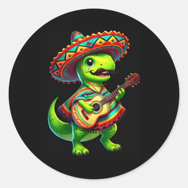 Adesivo T-rex dinossauro tocando violão cinco de maio mexi (Frente)