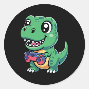 Adesivo T-rex Feliz Com Controle De Jogo Dinossauro Gamer