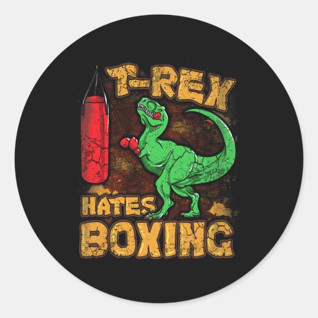Adesivo T-rex Odeia Boxe Boxeador Engraçado Dinossauro Tyr (Frente)