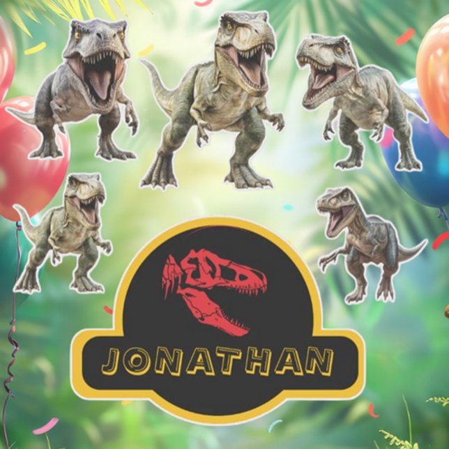 Adesivo T-Rex Suas Suas Suprimentos de Festa (Unleash the roar of fun with our Dino-Mite T-Rex party supplies sticker! )